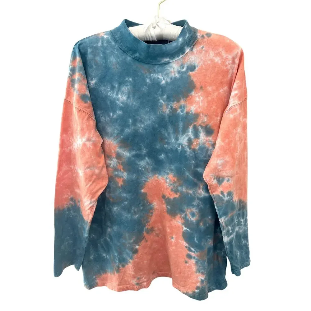 FREE PEOPLE We The Free Tie Dye Mock Neck Long Sleeve Oversized Cotton Top | XS
